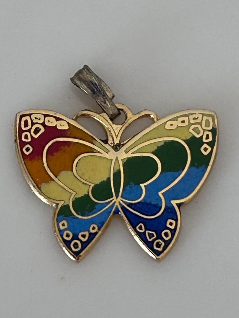 Vintage Enamel Butterfly Necklace Charm Rainbow Colors 1980s
